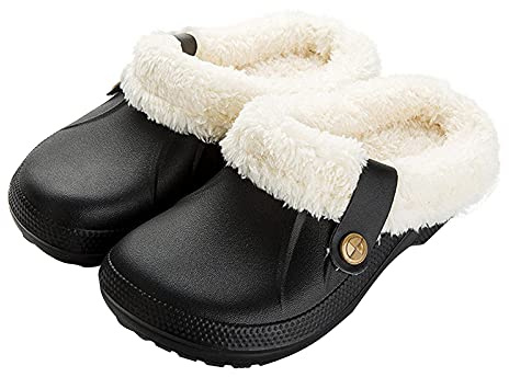 RXLLDOLY Womens & Mens Furry Waterproof Clogs Lined Clogs Fluffy Slip-on Garden Shoes Warm Plush Home House Slippers Indoor Outdoor Mules