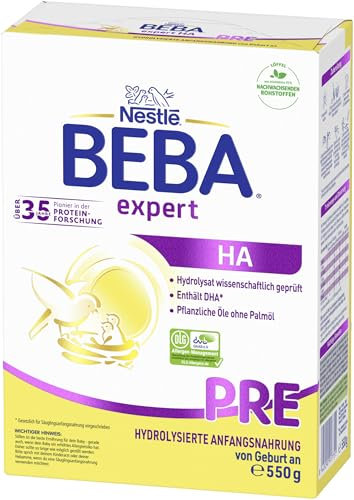 BEBA expert HA PRE Hydrolysierte Anfangsnahrung, Säuglingsnahrung von Geburt an, 1er Pack (1 x 550g)