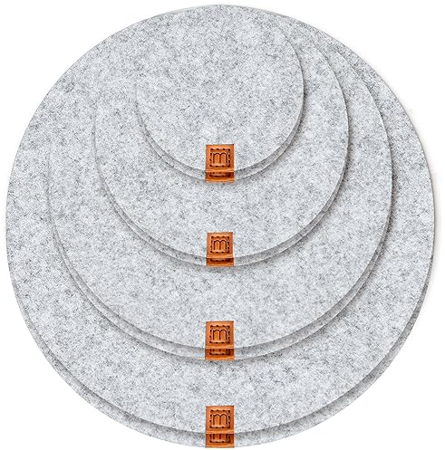 MIQIO® Design Filz Untersetzer rund für Vasen BZW Getränkeuntersetzer - 8er Set - 10 cm/ 15cm / 20 cm / 25cm - Filzuntersetzer in hellgrau für Getränke, Tassen, Bar, Glas - Premium Tischuntersetzer