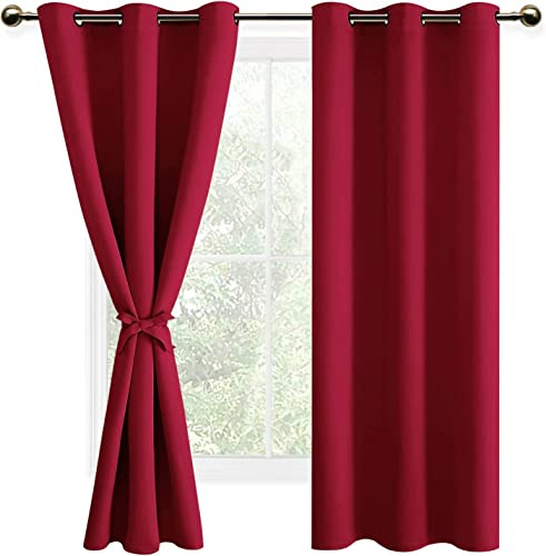 DWCN Gardinen Blickdicht Verdunkelungsgardinen mit Ösen Vorhänge Wohnzimmer mit Vorhang-Krawatten, Gardinen für schienensystem2 Stücke, Rot, 183x117cm(HxB)