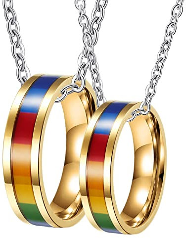 ANAZOZ Partnerkette Ringe 2 Stück, Verlobungsring Lesben Edelstahl Trauringe Goldring LGBT 6mm