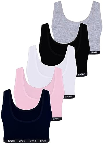 LOREZA ® 5 Sujetador Bustier para Niñas Ropa Interior Camiseta de Tirantes Algodón - Modelo 11-12-13 años
