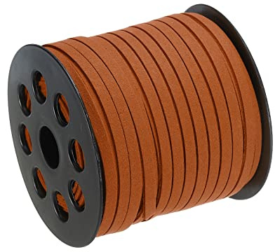sourcing map Cordoncino in pelle scamosciata, 50 m da 5 mm, filo di cuoio piatto, per borsa, lacci delle scarpe, fai da te, creazione di bracciali, colore: marrone chiaro 1 rotolo