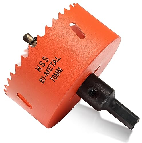 Bi-Metall Lochsäge 78mm, Lochbohrer für Holz und Metall, Bi-Metall Rund Bohrkrone mit 35mm Schnitttiefe für Stahl, Gusseisen, Aluminium, Trockenbau, Sperrholz und Acryl