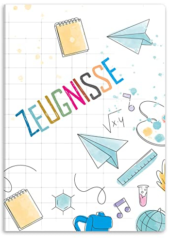 itenga Zeugnismappe mit Motiv DIN A4 stabile Dokumentenmappe Sichtbuch für Zeugnisse - 20 stabile Hüllen - für Kinder Jugendliche Schüler Mädchen Jungen (Motiv Doodles - Schule)