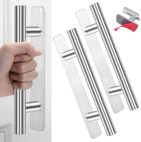 WDZGX Schrankgriffe Ohne Bohren Türgriffe Küche Edelstahl Schrankgriff Möbelgriffe Ohne Schrauben Selbstklebend Schubladengrifffür Kleiderschrank Badezimmer Schlafzimmer Türfenster 2Stk 150mm Silber