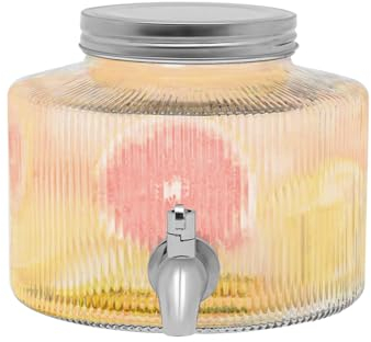 SABUIDDS Dispensador de bebidas de 2,8 litros con grifo de acero inoxidable para bebidas o dispensador de agua de cristal, recipiente de cristal para bebidas frías, ideal para limonada, frutas frescas