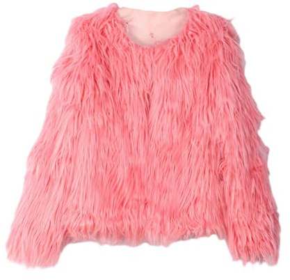 YuanDiann Damen Kunstpelzmantel Herbst Winter Einfarbig V-Ausschnitt Weiche Warme Kunstpelzjacke Frauen Kunstfell übergang Outerwear Leuchtend rosa M