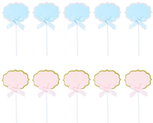 Cupcake Toppers 10 Pieces Paper Writable Cake Toppers for Birthday, Baby Shower, Party, Celebration, Cake Desert Decoration, Blue and Pink