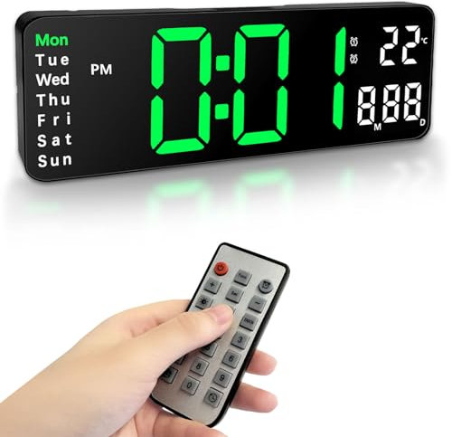 13 inch Large Digital Wall Alarm Clock with Remote Control Large LED Display Wall Clock Adjustable Brightness Count Up & Down Timer with Day/Date/Temperature for Home Gym Office and Classroom