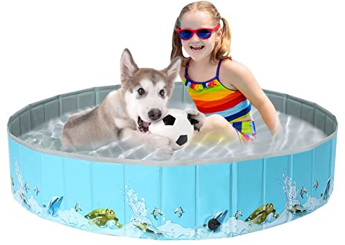 Demigreat Piscina pieghevole per cani di taglia grande, 80/120/160 cm, per cani di taglia grande, portatile ed ecologica, in PVC, oceano