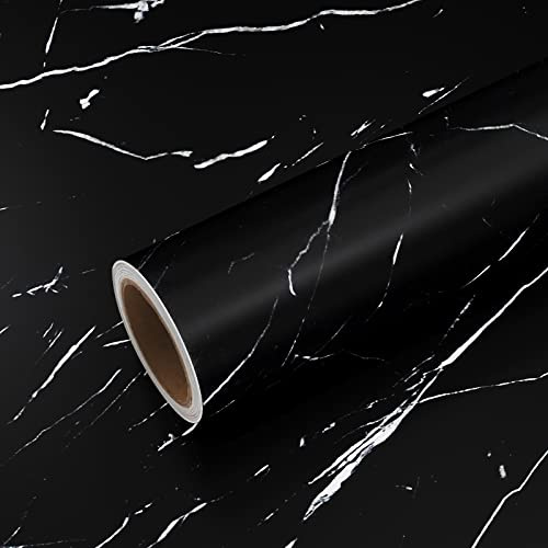 VEELIKE Marmor Tapete Schwarz Dicker Mamorfolie Selbstklebend Folie Marmoroptik Klebefolie Arbeitsplatte Küche Wasserfest Wandtapete Badezimmer Küchenfolie Rückwand Marmortapeten Wand 40cm×300cm