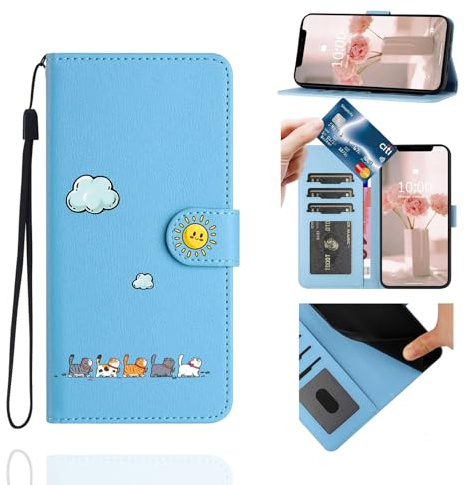 Jeffene Handyhülle für iPhone 11 mit Kartenfach Klappbar,Blau | Schutzhülle mit Katzen-Motiv, Mit Lanyard, PU-Leder, Magnetverschluss, Stoßfest, 3 Kartenfächer, Ständer, Für Damen