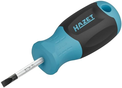 HAZET Screwdriver 811K-35, SW 0.6 x 3.5 mm Slotted Profile, Non-Slip 3-Component Handle, Round Blade, Short Design, for high Power Transmission