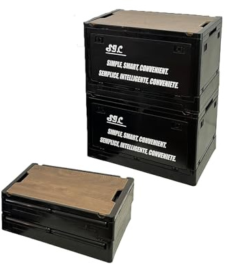 S.I.C Faltbare Aufbewahrungsbox mit Holzdeckel, Klapptisch, Campingtisch, Aufbewahrungsbox, für Schrank, Haus, Auto, Reisen, Camping (Schwarz, 2 x (44 x 31,5 x 25 cm)