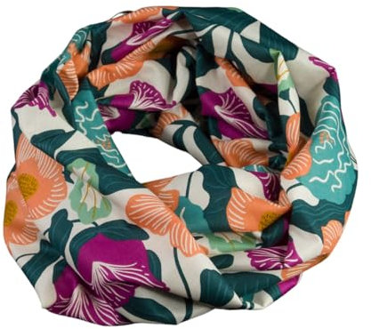 bettina bruder - Damen-Loop Blumen floral creme grün magenta bunt ca. 25 cm x 140 cm - 100% Baumwolle - Rundschal Schlauchschal