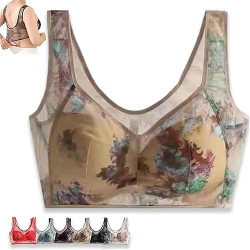 Seniors Bra, Ice Silk Lace Cooling Comfort Bra, Vest Bra Without Underwire for Older Women (Skin,XL)