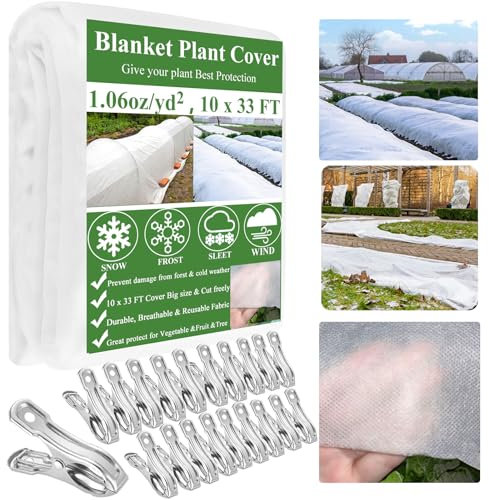 WYRJXYB Garden Fleece Plant Covers Frost Protection 3x10M with 20 Clips, 30gsm Horticultural Fleece Frost Cloth Plant Cover Blankets for Outdoor Plants, Winter Fleece for Frost Freeze Snow Protection