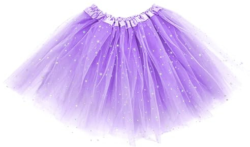 Yolev Tutu kjolar för kvinnor flickor vuxen elastisk 3 lager tyll tutu kjol med paljett stjärnor retro 80-tals bubbelkjol, Ljuslila, one size