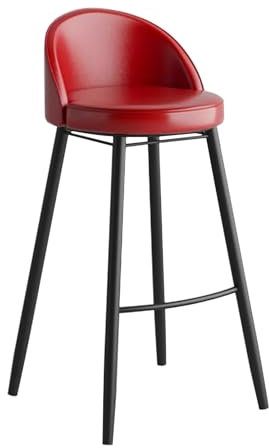 Moderner Barhocker mit niedriger Rückenlehne und Kunstleder-Sitz, schwarze Metallbeine, stilvoller Barstuhl für Küche, Insel, roter Akzent