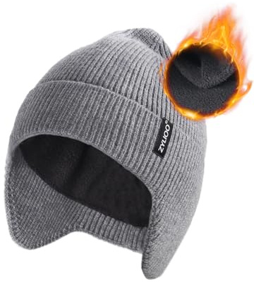 Zylioo S/M/L/XL/XXL Ear Flap stickad mössa för stort huvud, vintermössa, stickad vintermössa, mössa, GRÅ, XL-3XL