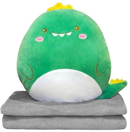 MeYuxg 140 x 170 cm Coperta da Viaggio e Cuscino con Fodera 3 in 1 Cuscino per il Pisolino Coperta Cuscino per Schienale del Divano per Auto per Bambini Ragazzi Ragazze Regali Morbidi (Dinosauro)