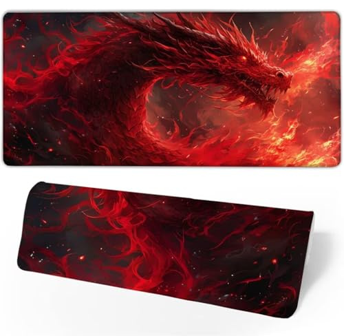 Gaming Mauspad Rot Mauspad Groß, Schreibtischunterlage Drachen Mousepad XXL 600x300x3mm, Mouse Pad Rutschfest & Wasserdicht Verbessert Präzision und Geschwindigkeit, Gaming-Mauspads für PC JC-358