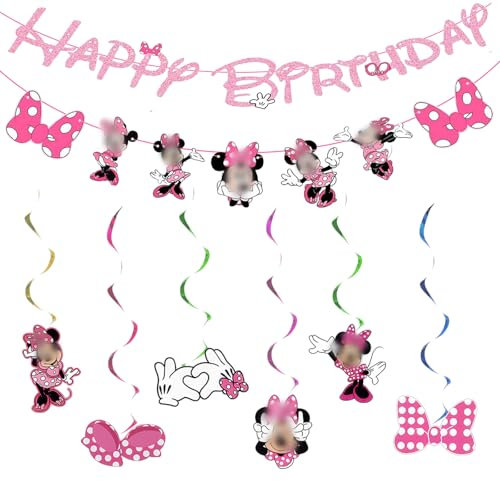 Birthday Party Banner for Girls - Hanging Swirls and Bunting Garland Pack for Kids Theme Supplies