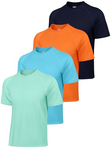 IHU 4er Pack Herren UV Shirt UPF 50+ Rashguard Sonnenschutz Schwimmshirt | Schnelltrocknend Leicht Atmungsaktiv, für Surfen Angeln Strand Outdoor Wassersport