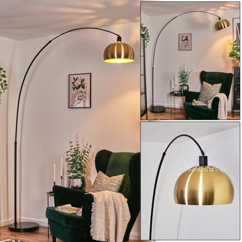 HOFSTEIN Stehleuchte Baloca, Stehlampe aus Metall in Schwarz/Messing gebürstet/Gold mit Marmorfuß, verstellbare Leuchte im Vintage-Design, Lichteffekt u. Fußschalter, E27, Wohnzimmer, Schlafzimmer