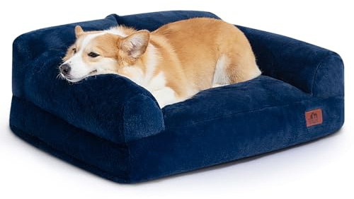 Hollypet Fluffy Plush Dog Cat Pet Couch Soft Calming Sofa Bed for Medium Small Cats and Dogs, Gray,28x21x10