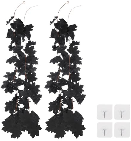 PATIKIL 2 Stück Herbst Girlande Ahornblätter, 200 cm Herbst Dekoration Herbstlaubgirlande Ahorngirlande Hängende Reben Herbstdeko für Tür, Fenster, Zuhause, Hochzeit, Schwarz