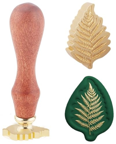 Hobbspring Botanischer Vintage Wachssiegel Stempel 3D Farn Siegelwachs Stempel 23.5x23.2mm Abnehmbarer Messingstempelkopf Mit Holzgriff Für Umschläge Einladungsverzierung Dekor Zurück zur Schule
