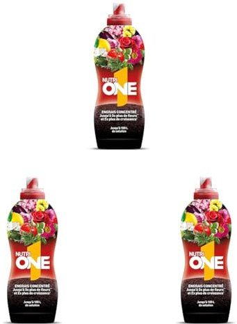 Nutri 1 One Abono líquido concentrado para todo tipo de Plantas y Flores, Fertilizante Premium con ingredientes naturales y resultados visibles en 7 días, (Paquete de 3)
