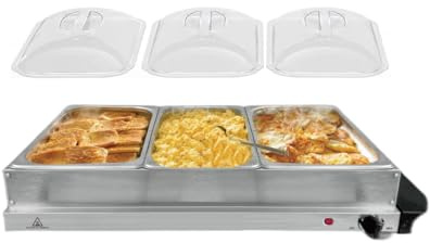 Cheffinger Chauffe-plat électrique avec 3 récipients, 300 W, 3 récipients de maintien au chaud de 2,5 l avec couvercle, 64 x 36 cm