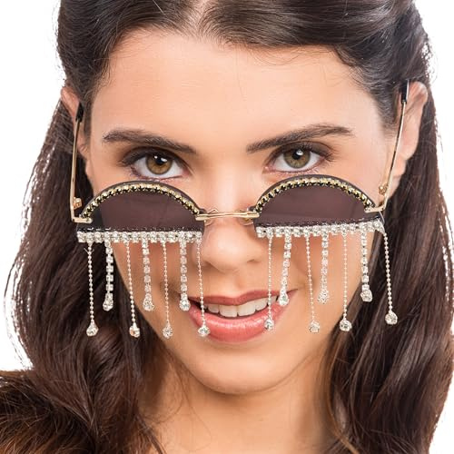Chaks - Lunettes de soleil vintage pour femmes, strass et pendentifs