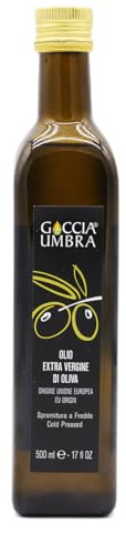 Goccia Umbra Olio extravergine di oliva, 100% olive italiane Ue, estrazione a freddo, aroma intenso, ideale per il consumo crudo, perfetto per carne, verdure alla griglia e insalate 500 ml