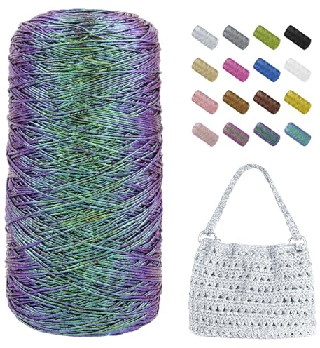 Uiopa Hilo Crochet 1mm x 480m Hilo Metálico para Tejer a Crochet, Hilos Brillante para Ganchillo Bolso, Cestas, Decoración, Manualidades