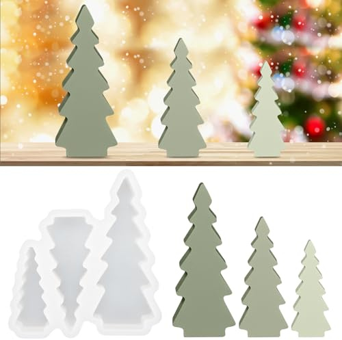 Silikonformen Gießformen Weihnachten, 3 Stück Silikonform Weihnachtsbaum, Weihnachten Silikonform Tannenbaum Gips Zum Gießen für die DIY Duftkerzenherstellung