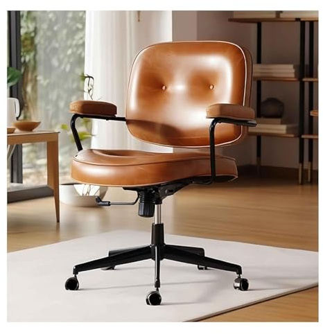 Ergonomischer Bürostuhl aus Leder – 360° drehbarer Schreibtischstuhl mit verstellbarer Höhe (82–90 cm), neigbarer Rücken und Armlehnen, bequemer gepolsterter Arbeitsstuhl für Zuhause und Büro