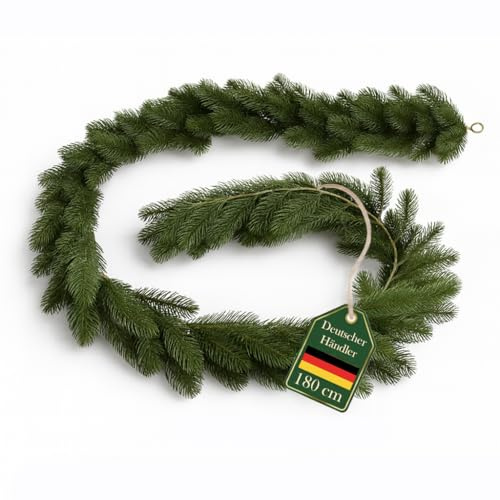 Künstliche Tannengirlande 180 cm – Weihnachtsgirlande Spritzguss geeignet für innen & außen verwandelt Jede Tür, Treppe und Kamin – Nadelfreie Tannenzweige künstlich wie echt für edle Weihnachtsdeko