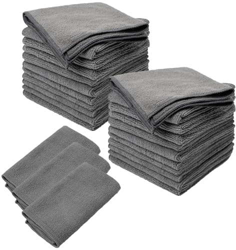 KIKAWORD 25 Pack Microfibre Cleaning Cloth | Grey Micro Fiber Cloth for Cleaning,Reusable Dusting Cloths,Scratch-Free & Highly Absorbent,Ideal for Home,Car,Kitchen,Windows & More - 30x30cm