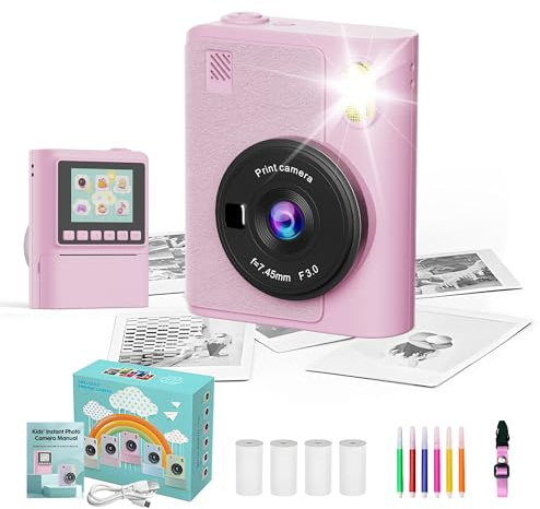 Kids Camera Instant Print, 3000W HD Kids Camera with 32GB TF Card, 3.15'' Touchscreen Kids Digital Camera with Video, Colouring Pens, Music and Games, Birthday Toy for Boys and Girls