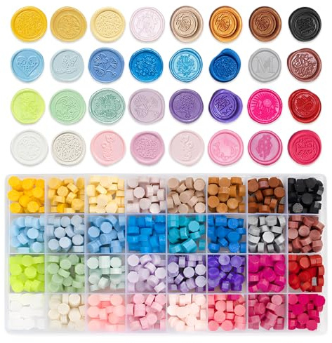 HMCEY 1200 Pezzi Perline di Ceralacca 32 Colori,Sigillo di Cera Ottagonale,Perline Cera Per Timbro,Sigillo Ceralacca Lettere,Carte Ceralaccas Inviti,Kit Sigillos di Ceras Artigianat per Confezione