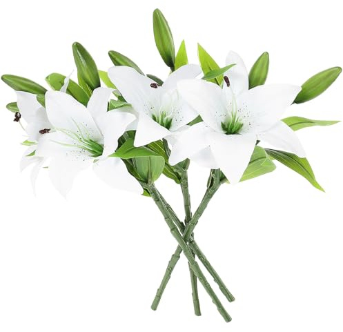 Ipetboom Bouquet di Gigli Artificiali Realistici 4 Pezzi Bianchi per Decorazioni Matrimonio Composizioni Fai da Te e Arredamento Casa Fiori Simulati Riutilizzabili per Festa e Regalo