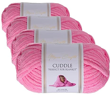 Utopia Crafts Ovillo Lana de Chenilla Gruesa Para Crochet y Tejer a Mano Hot Pink, 100 g/60 m, Esponjosa, Suave, Ideal Principiantes. Lavable a Máquina, Alternativa a Lana Animal (Paquete de 4)