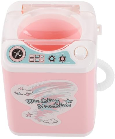 VICASKY Kleiner Waschmaschine für Puppenhaus Waschmaschinen Spielset aus Kunststoff in Pink Bürstenpuff Reiniger für Make Up Schwämme und Pinsel Rollenspiel Haushaltsspielzeug
