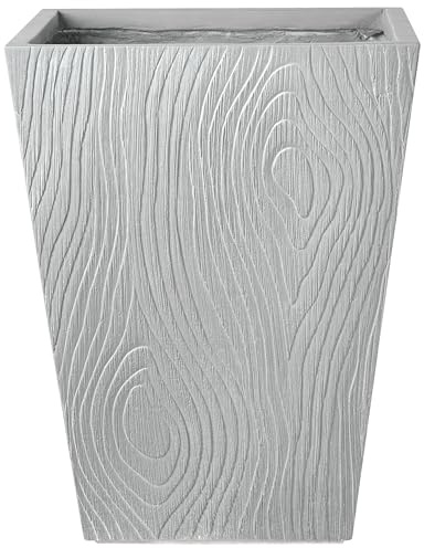 Beliani Maceta para Exterior e Interior Tiesto Decorativo Cuadrado de Fibra de Arcilla estriada 42 x 42 x 50 cm Gris Baihe