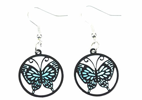 Miniblings papillon Boucles d'oreille Image Fenêtre jeu lumière papillon noir bleu - Bijoux fantaisie argenté à la main Boucles d'oreille I Boucles d'oreille