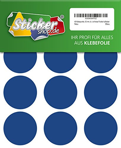 48 Klebepunkte, 50 mm, blau, aus PVC Folie, wetterfest, Markierungspunkte Kreise Punkte Aufkleber
